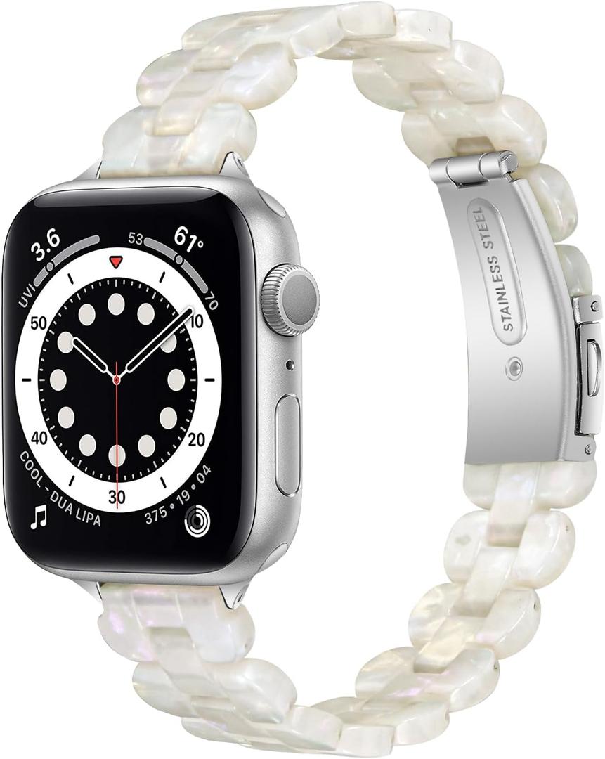 Slim Resin Compatible for Apple watch band 38mm 40mm 41mm 42mm 44mm 45mm,Dressy Fashion Lightweight Strap Replacement with metal buckle for iWatch SE Series7 6 5 4 3 2 1