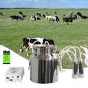 Milking Machine,Rechargeable Battery & Adjustable Suction Pulsation Vacuum Electric Milker,Portable Automatic Breast Pump with 2 Teat Cups Stainless Steel Bucket for Goats (7L Cow Battery)