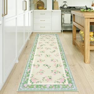 LIVEBOX Washable Kitchen Runner Rug 2x6- Boho Low-Pile Long Entryway Rugs for Hallway Bedroom, Non-Slip Soft Carpet Runner Throw Rug for Bathroom Laundry Room, Light Green