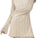 SOLY HUX Women's Lace Mini Dress Boat Neck Long Sleeve Lettuce Trim Bodycon Dresses (Large, Pure Apricot)