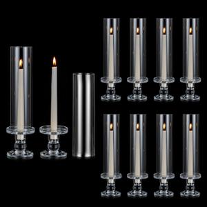 NUPTIO Hurricane Candle Holder for Wedding: Set of 10 Glass Taper Candle Stick Holders with Bottomless Shade - Bulk Windproof Candlestick Stand for Christmas Holiday Table Decor