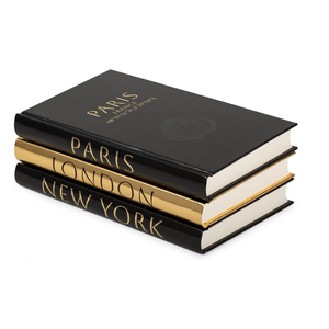 Decorative Books for Home Decor – Decorative Hardcover Display Faux Books for Bookshelf – Black and Gold Foiled Decor Books for Coffee Table – Fashion Designer Books Decor Set of 3 (Black and Gold)