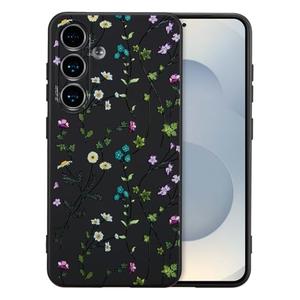 RALEAVO Case for Samsung Galaxy S25,Cute Floral Cover with Flower Branch Pattern Liquid Silicone Phone Cover for Girls Women Slim Soft Rubber Protective for S25 Phone Case,Black