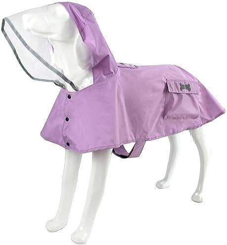 Waterproof Dog Raincoat, Adjustable Reflective Lightweight Pet Rain Clothes with Poncho Hood(XL, Light Purple)