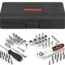 COMOWARE 69pcs Small Socket Set (1/4'' & 3/8''), Metric & Standard Socket Wrench Set, Ratchet Wrenches Set with Extension Bar, 72T Ratchet Wrench, Ratchet Sets for Auto Repairing & Home Use