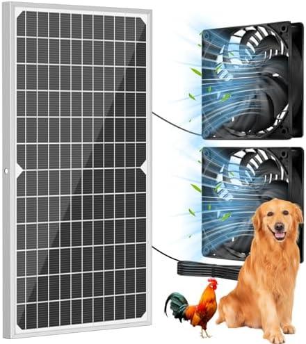 NHZOTUD Solar Powered Fan Kit 17.72 Inch IPX7 Weatherproof, 22W Solar Panel with 2 Waterproof Fans, Intake or Exhaust Air Fan for Outside Backyard Chicken Coops, Greenhouses, Doghouse
