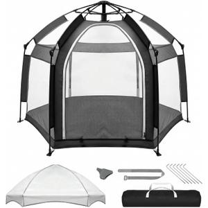 Palopalo Black Pop Up Baby Beach Tent - UPF50+ Sun Protection Canopy & Mosquito Net, Instant Setup Portable Playpen for Indoor & Outdoor Play, Lightweight Pack and Play Yard