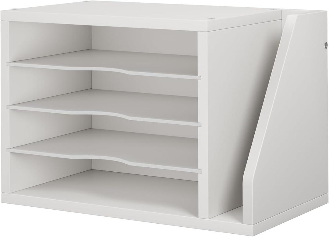 Creso hom Mail Sorter, File Organizer Desktop, Wood Desk Organizer with 3 Adjustable Shelves, Mail Holder for Office, Home, Letter Sorter File Holders for Envelopes, Mail Supplies Magazines, White