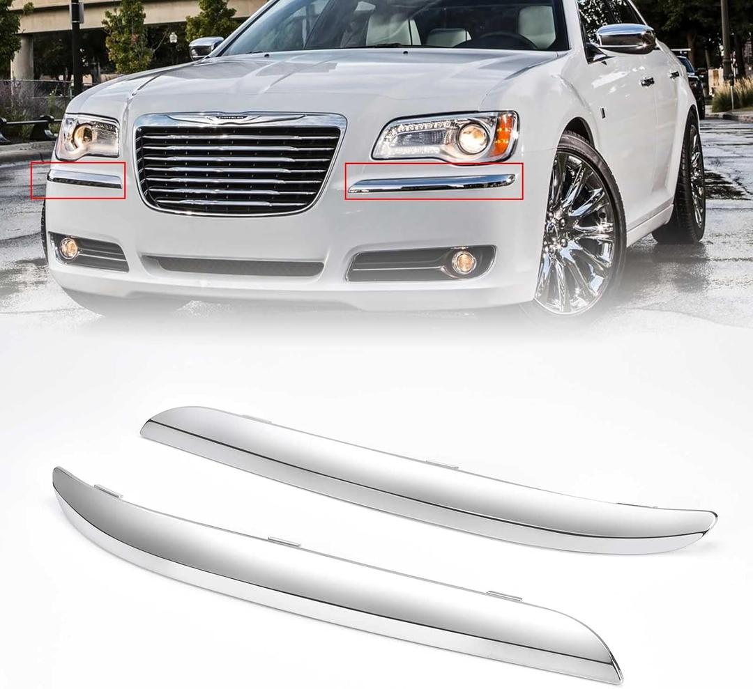 Front Bumper Molding Trim Chrome Compatible with Chrysler 300 2011 2012 2013 2014 Left and Right Side Bumper Cover Molding Replaces CH1046103 CH1047103 68127941AB 68127940AB