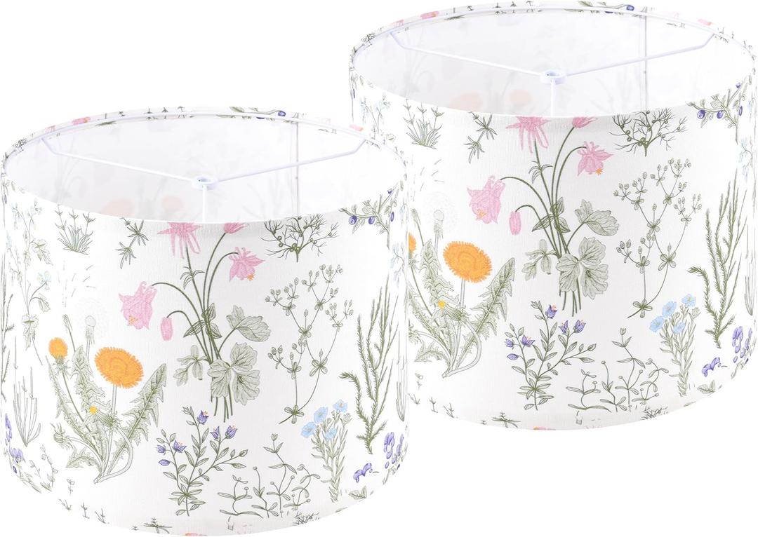Lamp Shade Set of 2 For Table Lamps, 13" Top x 13" Bottom x 10" High(Spider), Printing Floral Leaf Modern Lampshades For Bedroom, Living Room Lamps Replacement Shades, Assembly Required, By GO&SO