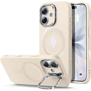 ESR Silicone Case for iPhone 17, Built-in Camera Stash Stand Compatible with MagSafe, Military-Grade Drop Protection Magnetic Phone Case for iPhone 17, Cloud Series, Beige