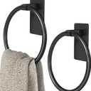 STWWO Adhesive Towel Holder, Hand Towel Holder for Bathroom, Self Adhesive Hand Towel Rings, Black, 2 Pack