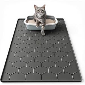 Silicone Cat Litter Trapping Mat, Large Waterproof 34" X 22" Cat Litter Box Mat, Easy to Clean, Black