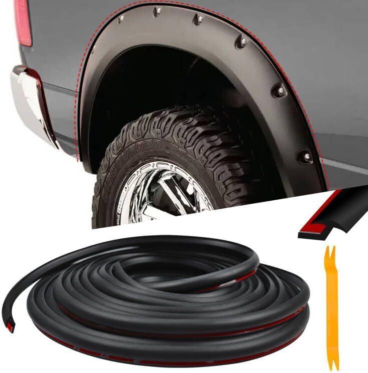 Truck Fender Flares Edge Trim - Car Rubber Seal for Wheel Wells - Universal Fit, Automotive Rubber Trim Adhesive T-Style, 33Feet