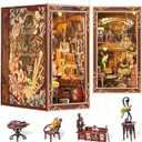 Book Nook Kit, DIY Miniature Dollhouse Booknook Kit, 3D Wooden Puzzle Bookend Bookshelf Insert Decor with LED Light for Teens and Adults, Painter's Day at Dusk