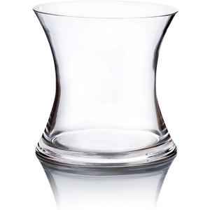 WGV Unique Bouquet Vase, 7" W, 7" H, Clear Short Hurricane Concaved Neiman Glass Floral Container, Home Wedding Event Decor, 1 Piece (VHV0707)