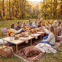 Leinuosen 120"x30" Boho Wooden Picnic Table, Portable Folding Outdoor Picnic Table with Adjustable Legs Height 13'' & 16'' for Floor Seating, Beach, Camping, BBQ, Backyard, Seating for 8-12 People