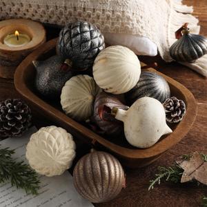 12 Pcs Textured Christmas Ornaments 2.36'' Neutral Home Decor with Hanging Loop Brown Vintage Large Christmas Ornaments Modern Shatterproof Tree Decor for Farmhouse Xmas Tree (Retro Brown)