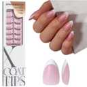 BTArtboxnails XCOATTIPS French Tip Press On Nails - Pink Glitter Base Short Almond Press On Nails, 96 Pcs Salon Quality Soak Off Soft Gel Nail Tips Extension in 16 Sizes