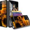 BVDIKMI Case for Samsung Galaxy S21 Ultra 5G with Hidden Credit Card Slot Holder Case Dual Layer Hybrid Shockproof Soft Silicone TPU + Anti-Scratch Hard PC Flip Wallet Cover, Sunset Sunflower