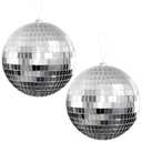 Youdepot Disco Ball 4" Inch 2-Pack, Silver Hanging Ball with Attached String for Ring, Reflects Light, Fun Party Home Bands Decorations, Party Favor