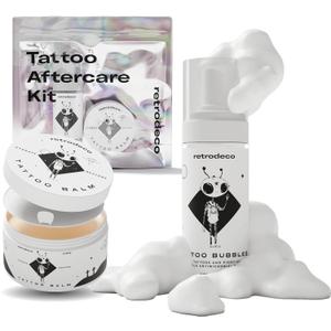 RetroDeco Tattoo Aftercare Kit w/ 4.2oz Foaming Tattoo Bubbles Soap & Tattoo Repair Cream Aftercare Balm- Accelerate Healing, Enhance, and Rejuvinate (3.5oz Balm + 4.2 Fl Oz Soap)