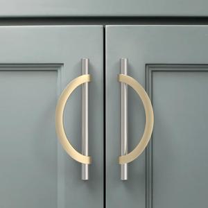 Amerdeco 6 Pack Brushed Satin Nickel and Gold Cabinet Pulls 7.5 Inch(192MM) Hole Centers Kitchen Cabinet Handles Cabinet Hardware Cupboard Handles Drawer Pulls