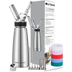 Otis Classic 304 Stainless Steel Whipped Cream Dispenser, 500ml w/ 3 Decorating Nozzles 4 Injector Tips and 6 Colored Grips - Commercial Grade Quality Made of Food Grade Stainless Steel for Home Chef