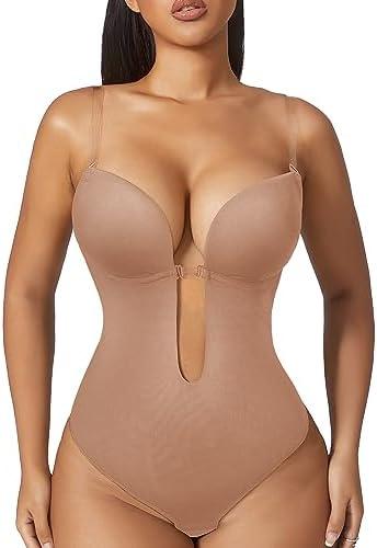 Women Shapewear Backless Body Bra Shaper Womens Plus Size Plunge Invishaper Low Back Thong Bodysuits Open Crotch Daily Use, Large