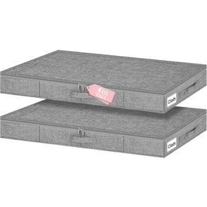 Low Profile Under Bed Storage Containers, 4" Tall Underbed Storage with Rigid Sidewalls & Bottom, Shallow Clothes Storage Organizer Bin with Lid for Couch Sofa Dorm, 2-Pack, 33.5 x 16 x 4 Inches Grey