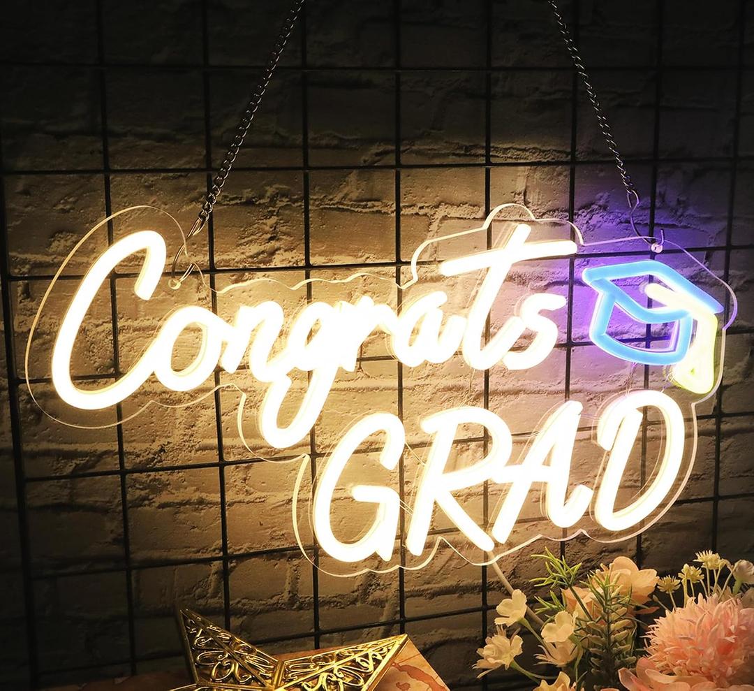 HMASYO Class of 2026 Graduation Decorations, 15.7" Congrats Grad Neon Sign with Dimmable Warm White LED, USB Powered for Party Prom Celebration Backdrop, Kindergarten High School College Wall Decor