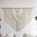 oiikain Large Handmade Boho Macrame Wall Hanging Tapestry - Chic Bohemian Woven Home Decor art for Living Room, Bedroom, and Wedding Parties (Beige, Large Sigle Triangle)