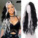 WECAN Black and White Wig-Long White and Black Wigs for Women Natural Wavy Synthetic Wig Heat Resistant Fiber Wigs for Daily Party Halloween Cosplay (28 Inch)