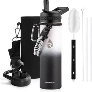 Insulated Water Bottle 20 oz, Triple Wall Vacuum Stainless Steel (Cold for 48 Hrs), Leak Proof & Non-BPA, Kids Water Bottle Jug for School with Straw Spout Lids, Ombre: White/Black