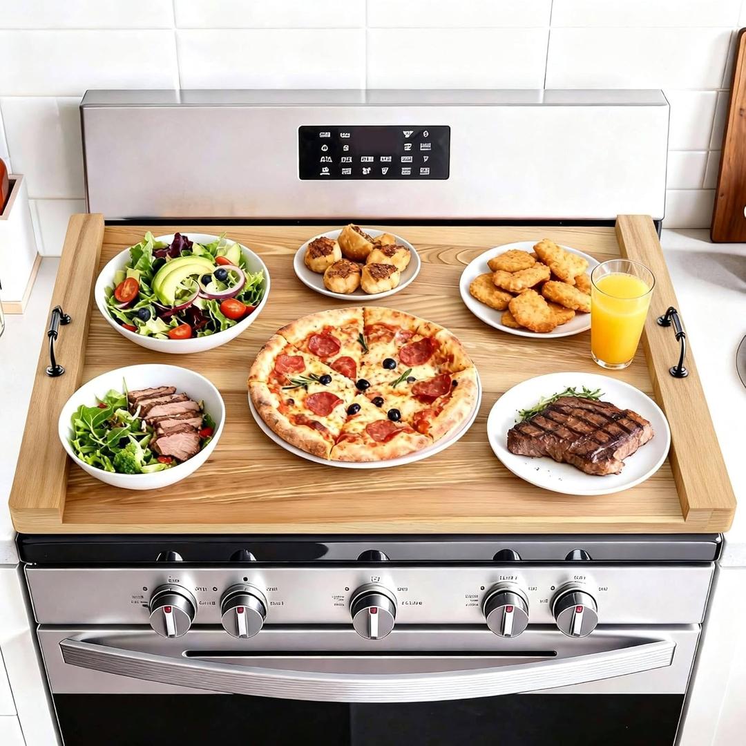 Wooden Stove top Cover,Suitable for Gas stoves with 4 and 5 Burners,Food Tray, Kitchen Stove Tray.Stylish Pine Panel Stove top Cover 22 * 29.46inch