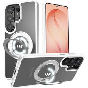 VUM Galaxy S26 Ultra Case 6.3", MagSafe Supported, Full Camera Protection, Built-in Magnetic Ring, 360 Rotatable Magnetic Stand, Military Grade Shockproof, Semi-Transparent Matte, White