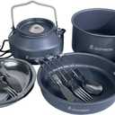 13-Piece Camping Cookware Set with Anti-Scald Silicone Handles, Lightweight Non-Stick Aluminum Pots and Pans, Compact Mess Kit for Backpacking & Survival