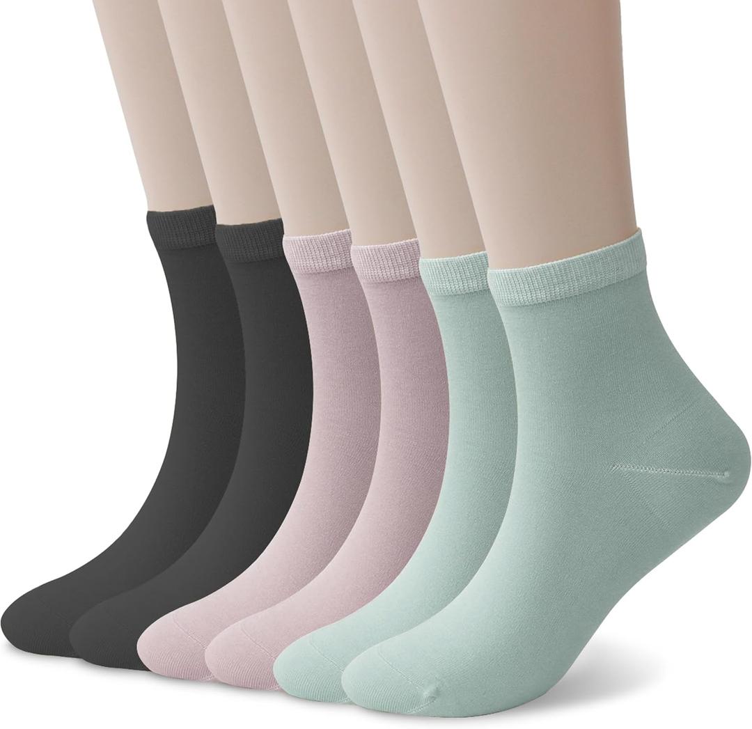 Wildarms Womens Cotton Dress Socks - Soft Thin Crew Socks for Business Trouser Casual Everyday Wear 6 Pairs (Black2+pink2+green2)