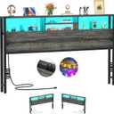 Aheaplus Headboard for King Size Bed with Storage, Headboards with Outlets, USB Ports and LED Light, King Size Head Board Only, Height Adjustable, Reversible, Sturdy and Stable Headboard, Black Oak