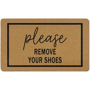 Funny Please Remove Your Shoes Coir Door Mats Outdoor, Shoes Off Front Door Mat Outside Entrance, Funny Doormat Outdoor Indoor Entrance for Home Entryway Decor, 17x30in