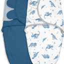 Baby Swaddles for Newborn Organic Cotton, Soft & Snug Newborn Velcro Swaddle 0-3 Months Sleep Sack Helps Calm Startle Reflex, 2-Pack Wrap Nursery Swaddling Blankets Blue Dinosaur
