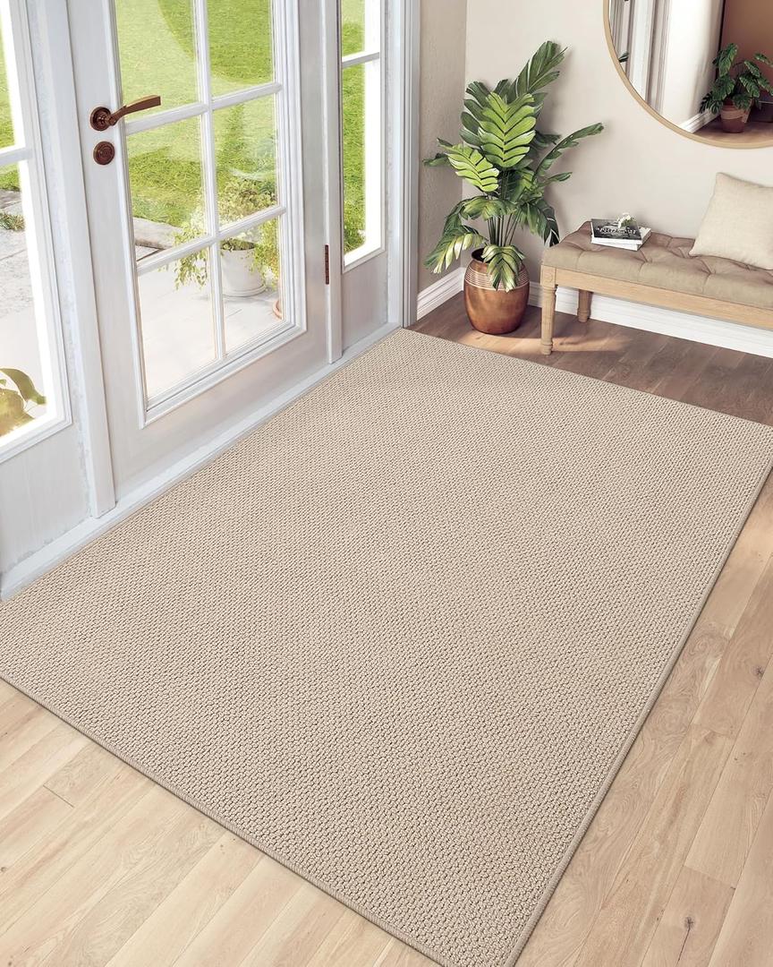 DEXI Indoor Door Mat 36x56, Washable Entrance Mats with Non Slip Rubber Back, Ultra Thin Entryway Mats Absorbent Dirt Carpper Front Back Doormat for Entry Floor Inside Home, Beige (3' x 4'8" (Rectangular))