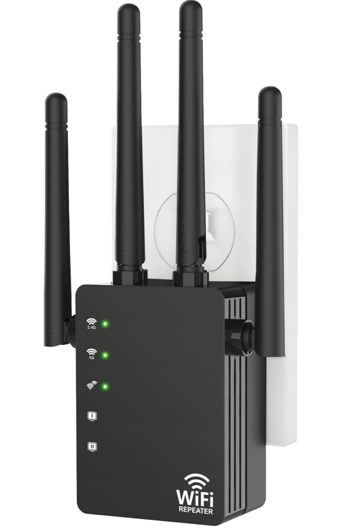 12880 Sq.Ft Range WiFi Extender Signal Booster Dual Band 5GHz/2.4GHz, 105-Device Compatibility, Simple Installation, WiFi Extender, Black