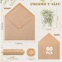 Dunzoom 50 Sets Wedding Invitations Wraps Set Include Envelope for 5 x 7 Inch Invitations Self Adhesive Gold Wax Seal Sticker Dried Flowers for DIY Photos Cards Baby Shower Party(Classic,Light Brown)
