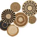 7 Pieces Bohemian Round Wall Baskets Wicker Rattan Wicker Wall Decor for Bedroom, Living Room (Style B)