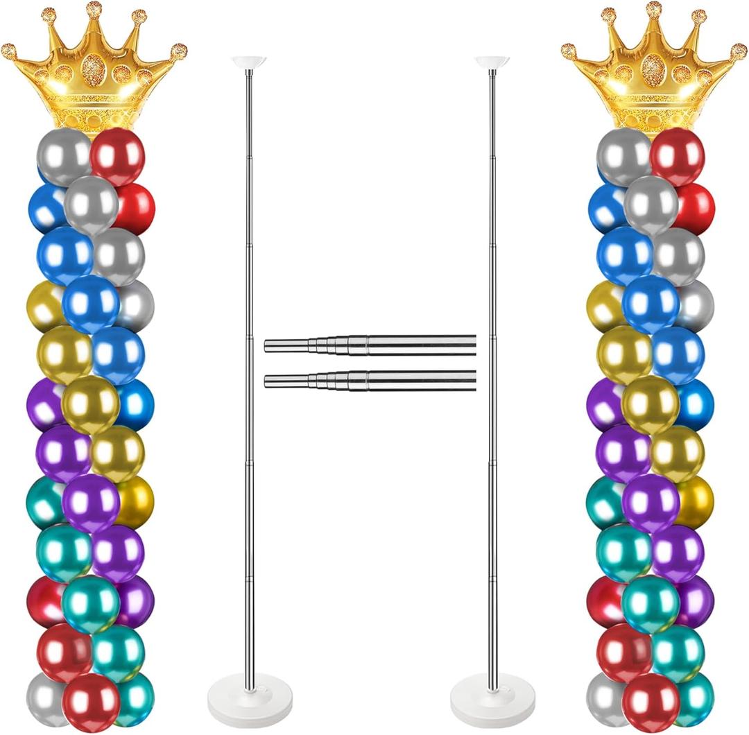 Balloon Column Stand for Floor Set of 2, Adjustable Balloon Arch Stand Balloon Tower Pillar for Halloween Gender Reveal, New Yew, Baby Shower, Birthday Party Decorations (Upgraded)