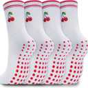Yoga Socks with Grips for Women Non Slip Cute Pilates Crew Socks for Workout Hospital and House Slipper (White)