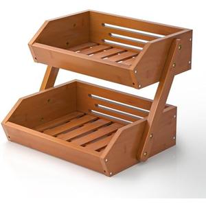 G.a HOMEFAVOR Fruit Basket for Kitchen, 2-Tier Fruit Bowl for Kitchen Counter, Vegetable Storage Stand for Fruit Shop, 15 mm Thickness, Brown