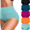 OLIKEME Cotton Underwear High Waisted Panties Full Coverage Underpants Soft Strech Ladies Briefs for Women Multi Pack (Large, Multi-c-5 Pack)