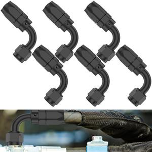 6 PCS 6AN Hose End Fitting 90 Degree Swivel - 6an 90 Degree Fittings for CPE Braided Hose (Black)